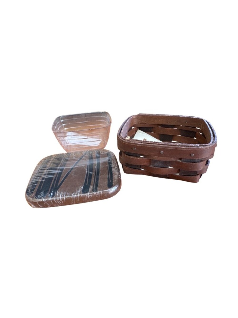 Longaberger Chocolate Swirl Handmade Basket Lid & Plastic Insert Set 3 Piece